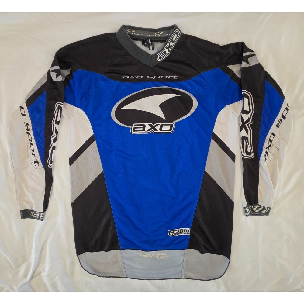 Vintage AXO Sport Motocross Jersey Mens XL Blue Black MX Racing Y2K